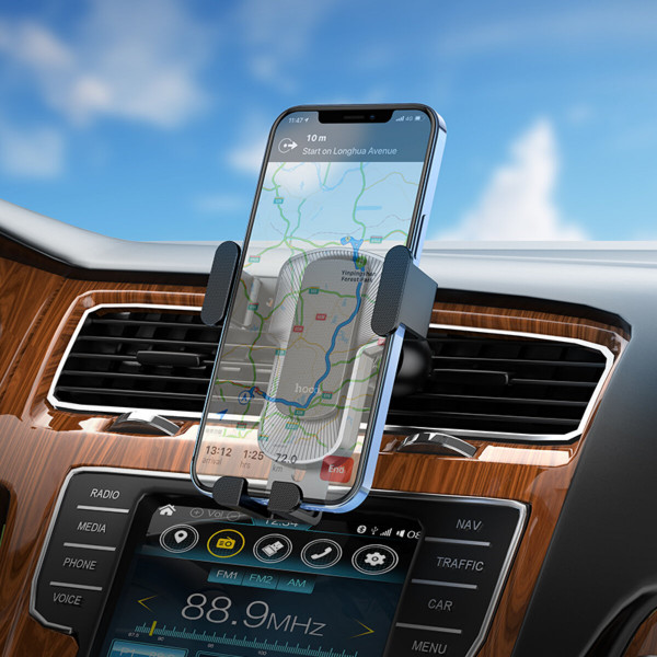 Автотримач для телефона HOCO CA103 vertical and horizontal air outlet gravity car holder Чорний Metal Gray