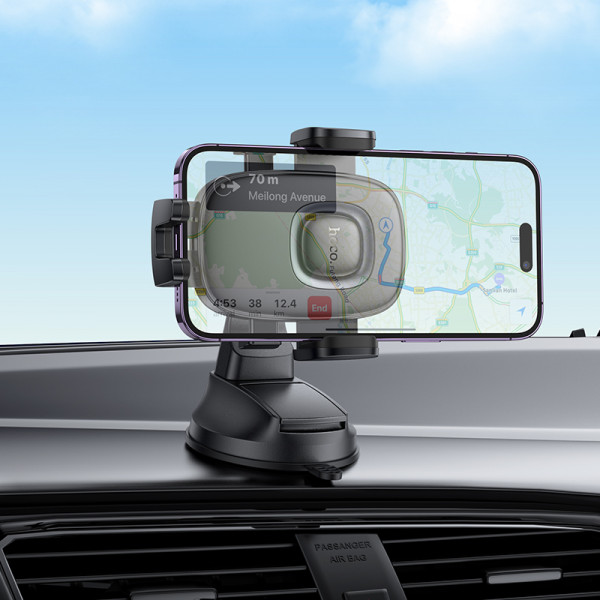 Автотримач для телефона HOCO H76 Crown one-button car holder(center console) Black Metal Gray (6942007646918)