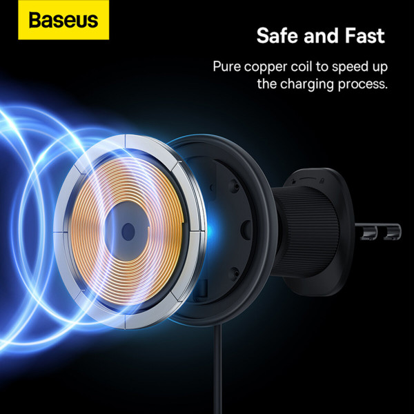 Автотримач для телефона з БЗП Baseus CW01 Magnetic Wireless Charging Car Mount Air Vent Version 15W Cluster Black