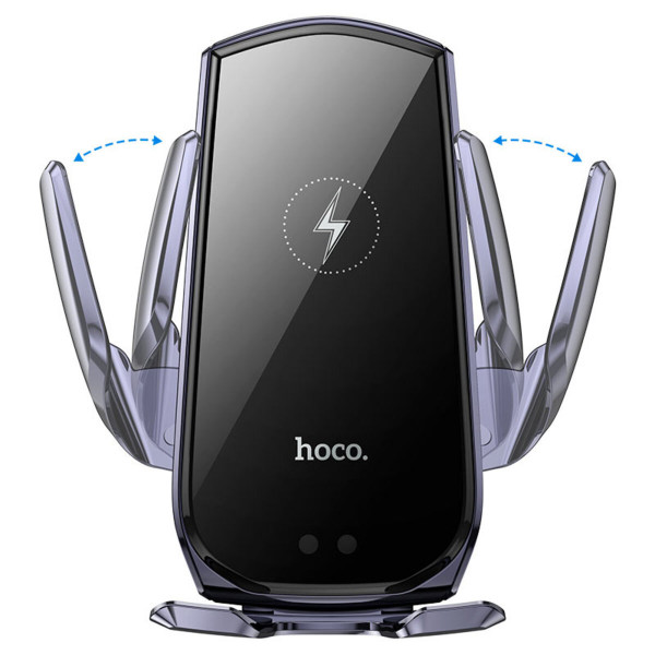 Автотримач для телефона з БЗП HOCO CA202 Plus Enlightener infrared induction wireless charging car holder(air outlet) Black metal gray