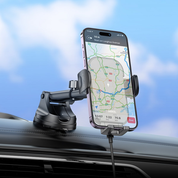 Автотримач для телефона з БЗП HOCO HW5 Journey wireless fast charging car holder(center console) Black (6942007601450)
