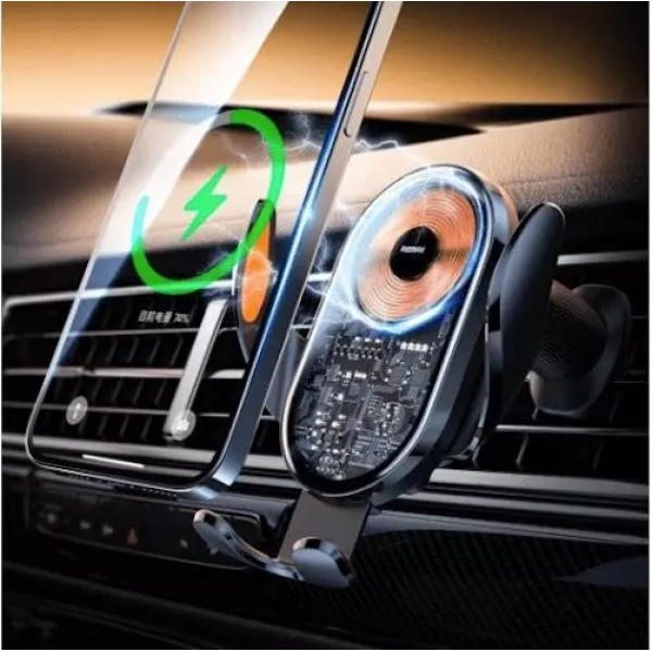Автотримач для телефона з БЗП REMAX 15W Ultra-thin 3-Axis Linkage Car Holder RM-C17i Black (6954851216018)