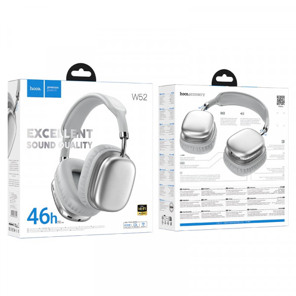 Бездротові накладні навушники HOCO W52 Wonderful BT headphones Silver (6942007646550)