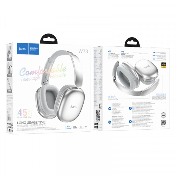 Бездротові накладні навушники HOCO W73 Graceful BT headphones(App) Silver (6942007674874)