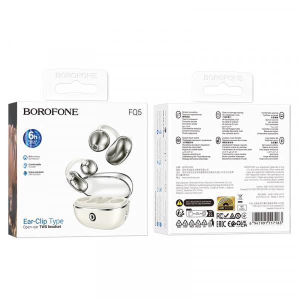 Бездротові навушники BOROFONE FQ5 Spirit clip-on true wireless BT headset Milky white