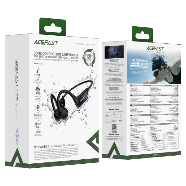 Бездротові спортивні навушники ACEFAST N10 bone conduction BT earphones, IP68, Black (6974316287018 )