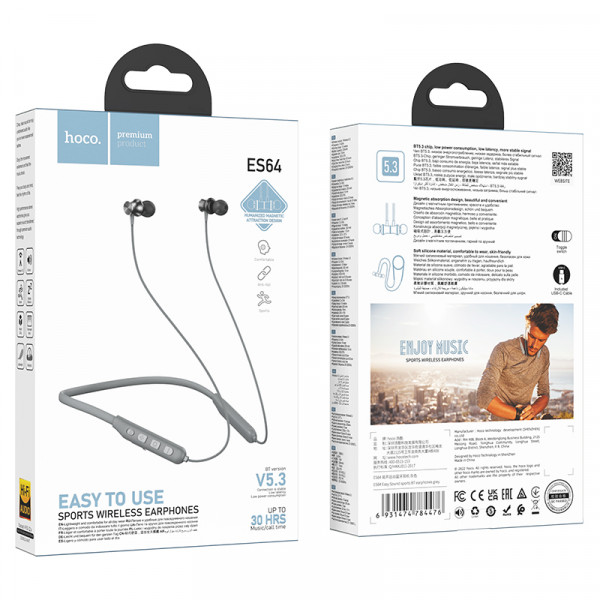 Бездротові спортивні навушники HOCO ES64 Easy Sound sports BT earphones Grey (6931474784476)