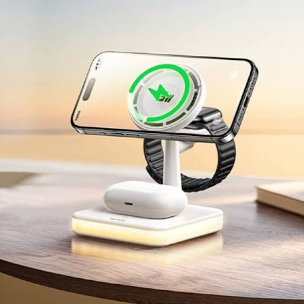 Бездротовий зарядний пристрій REMAX 33W Multifunctional 3-in-1 Wireless Charger with Light RP-W96 White (6954851222279)
