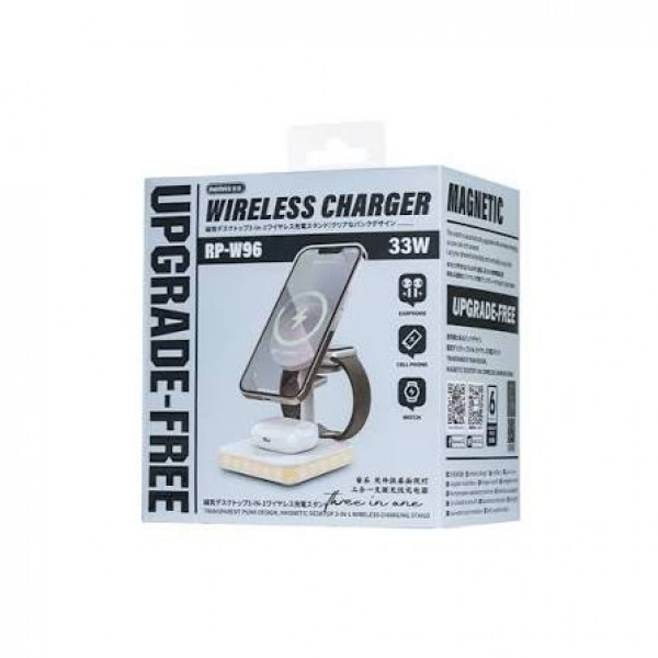 Бездротовий зарядний пристрій REMAX 33W Multifunctional 3-in-1 Wireless Charger with Light RP-W96 White (6954851222279)