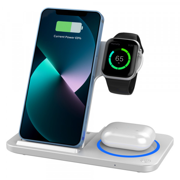 Бездротовий зарядний пристрій WIWU 3 in 1 Foldable Wireless Charger Wi-W020 White (6976195093537)