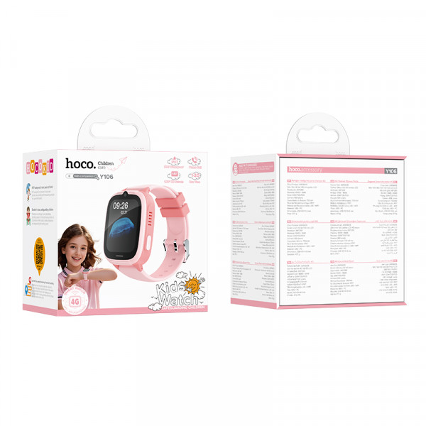 Дитячий смарт-годинник HOCO Y106 4G 46mm. 730 mAh children phone watch Pink (6942007658713)