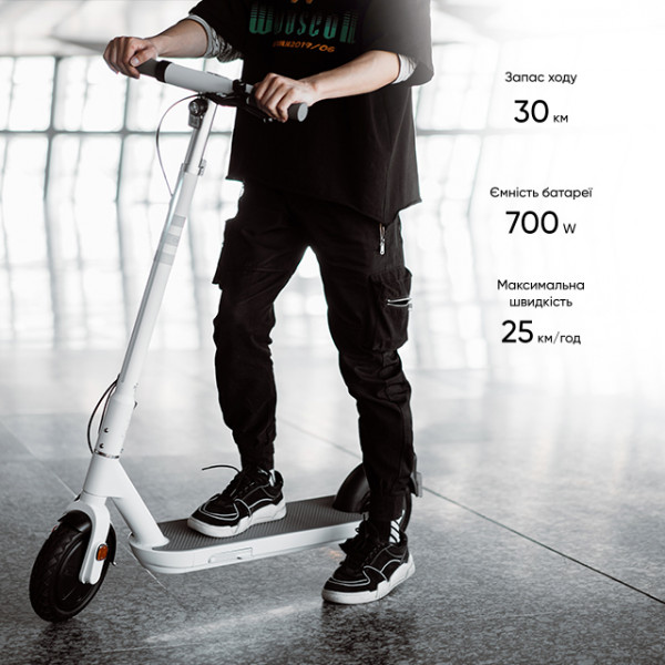 Електросамокат OKAI ES10-NEON Lite Білий 9", 300(600)W, 7.8Ah, 30km, 25kmh, 20%, NFC, App, 15kg