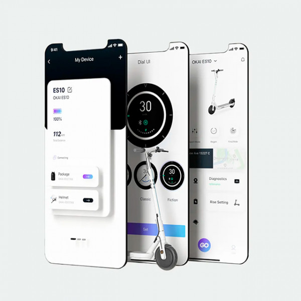 Електросамокат OKAI ES10-NEON Lite Білий 9", 300(600)W, 7.8Ah, 30km, 25kmh, 20%, NFC, App, 15kg