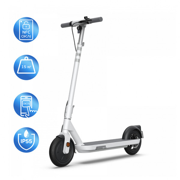 Електросамокат OKAI ES10-NEON Lite Білий 9", 300(600)W, 7.8Ah, 30km, 25kmh, 20%, NFC, App, 15kg