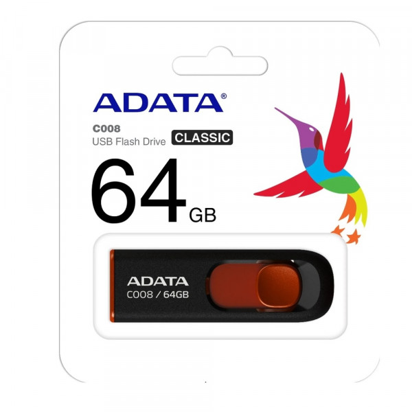 Флеш-накопичувач ADATA USB 2.0 C008 64Gb Black/Red (AC008-64G-RKD)