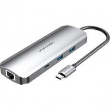 Хаб Vention Multi-function USB-C to HDMI/USB-C Gen 1/USB3.0x2/RJ45/SD/TF/TRRS 3.5mm/PD Docking Station 0.15M Gray Aluminum