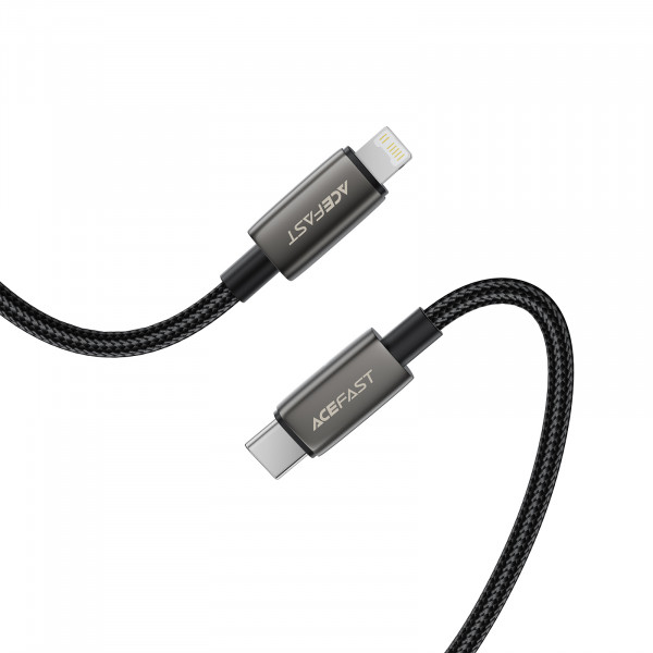 Кабель ACEFAST C23-01, USB to iP, 30W,1.2m, Nylon, Zinc alloy + TPE connectors, Black (6974316285410)