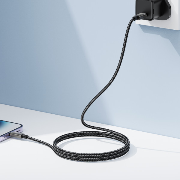 Кабель ACEFAST C23-01, USB to iP, 30W,1.2m, Nylon, Zinc alloy + TPE connectors, Black (6974316285410)