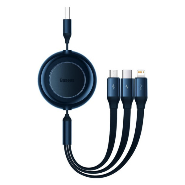 Кабель Baseus Bright Mirror 2 Series Retractable 3-in-1 Fast Charging Data Cable USB to M+L+C 3.5A 1.1m Blue