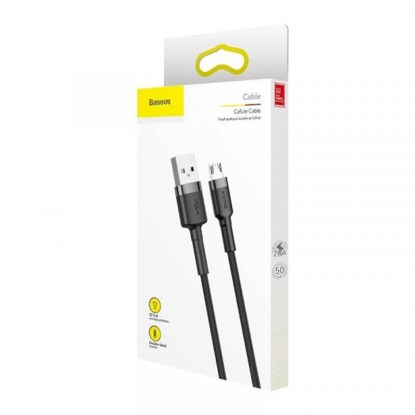 Кабель Baseus cafule Cable USB For Micro 2.4A 0.5M Gray+Black (CAMKLF- AG1)