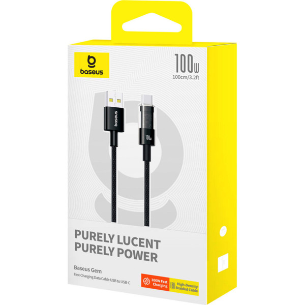 Кабель Baseus Gem Fast-Charging Data Cable USB to USB-C 100W 1m Cluster Чорний