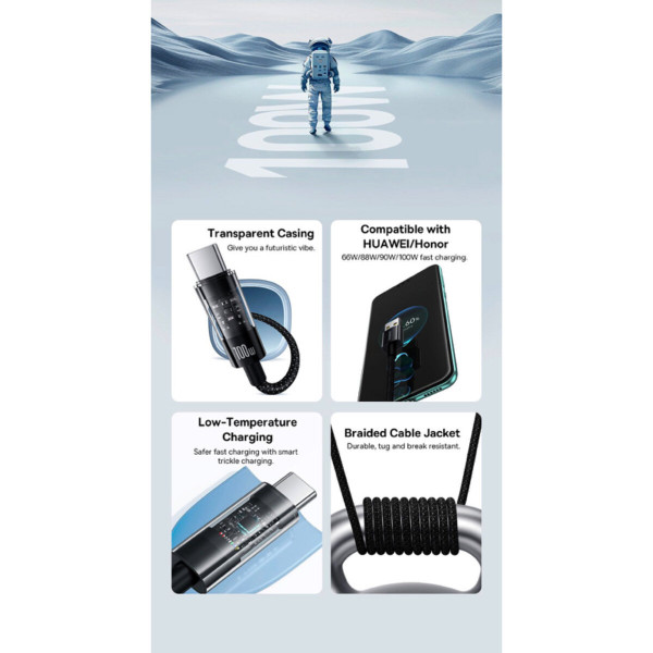 Кабель Baseus Gem Fast-Charging Data Cable USB to USB-C 100W 1m Cluster Чорний