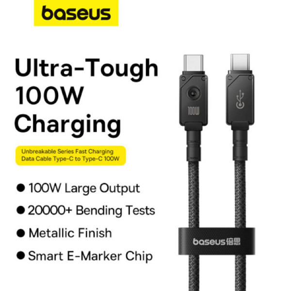 Кабель Baseus Unbreakable Series Fast Charging Data Cable Type-C to Type-C 100W 2m Cluster Чорний