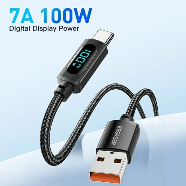 Кабель Essager Enjoy LED Digital Display USB Charging Cable USB A to Type C 100W 1m чорний (EXCT-XY01-P)