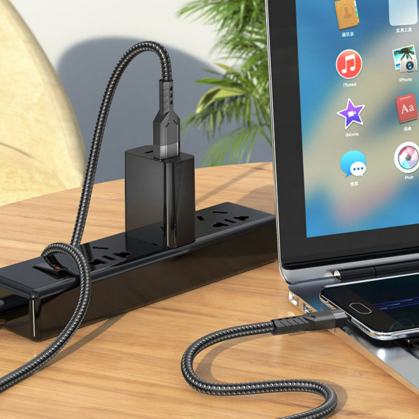 Кабель HOCO U110 USB to Micro 2.4A, 1.2m, nylon, aluminum connectors, Чорний