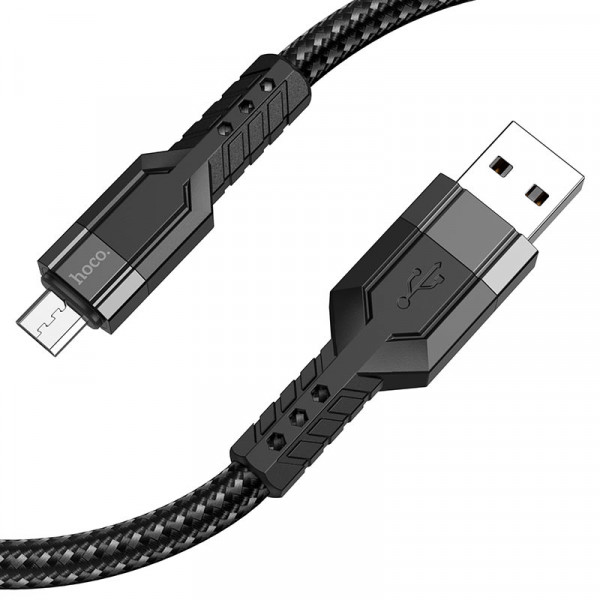 Кабель HOCO U110 USB to Micro 2.4A, 1.2m, nylon, aluminum connectors, Чорний