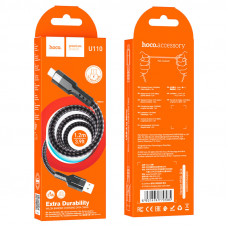 Кабель HOCO U110 USB to Micro 2.4A, 1.2m, nylon, aluminum connectors, Чорний