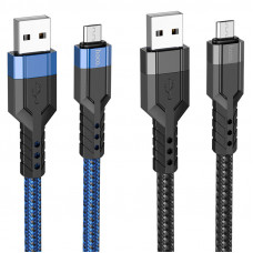 Кабель HOCO U110 USB to Micro 2.4A, 1.2m, nylon, aluminum connectors, Чорний