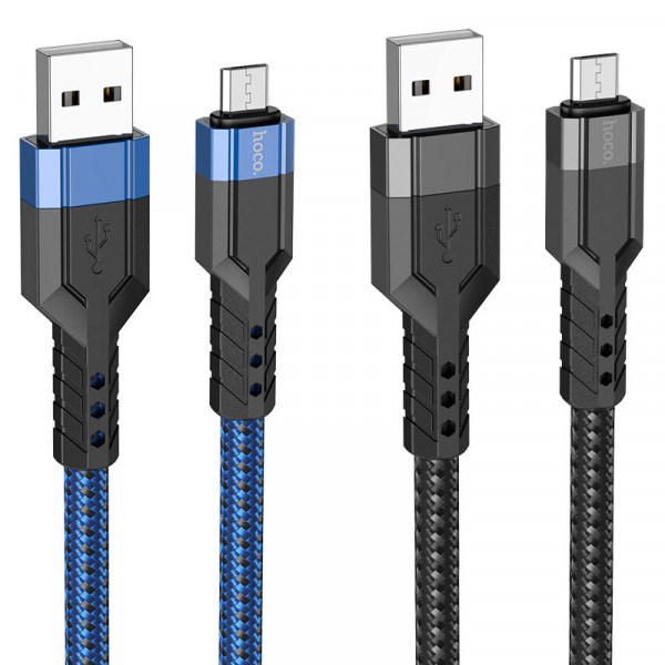 Кабель HOCO U110 USB to Micro 2.4A, 1.2m, nylon, aluminum connectors, Чорний