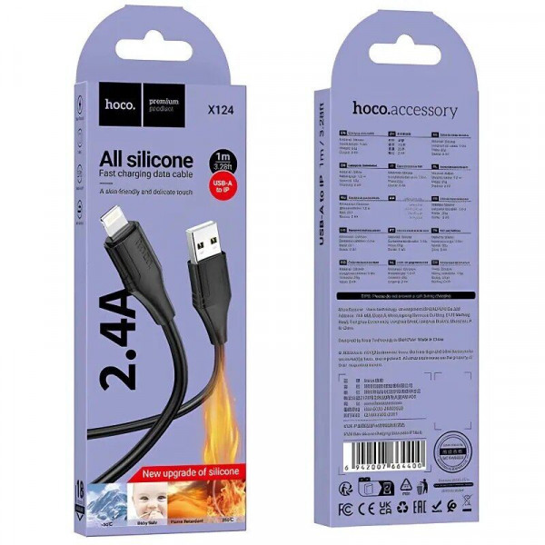 Кабель HOCO X124 Bien silicone charging data cable iP Black (6942007664400)
