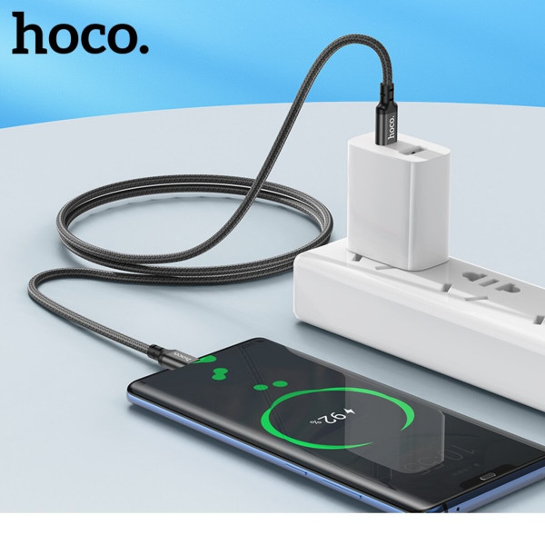 Кабель HOCO X14 Type-C to Type-C 60W, 1m, nylon, aluminum connectors, Black