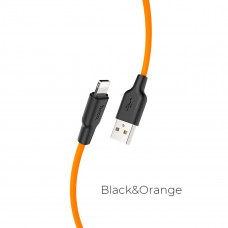 Кабель HOCO X21 Plus USB to iP 2.4A, 1m, silicone, silicone connectors, Чорний+Orange