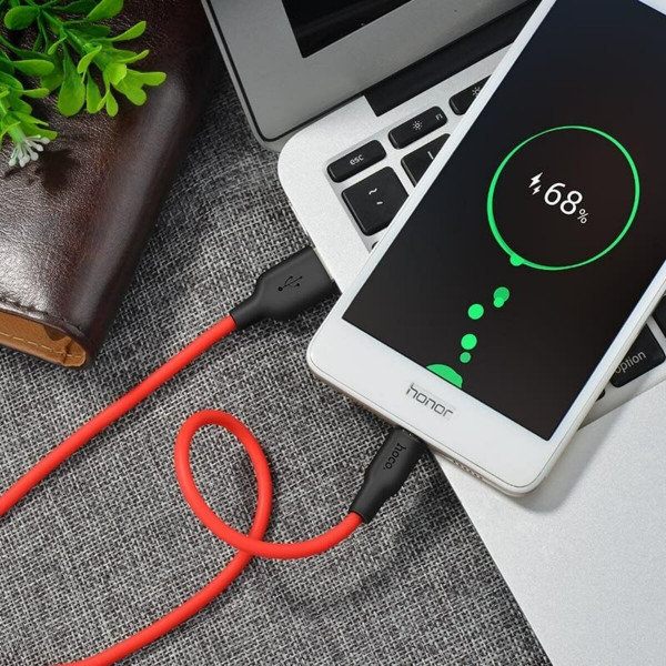 Кабель HOCO X21 USB to Micro 2A, 1m, silicone, TPE connectors, Black+Red