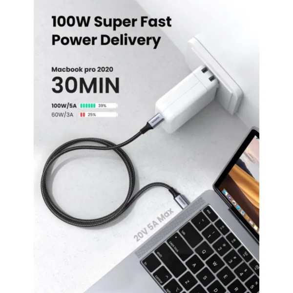 Кабель UGREEN US316 USB-C to USB-C 2.0 Cable 100W Alu Case with Braid 1.5m (Space Gray) (UGR-70428)