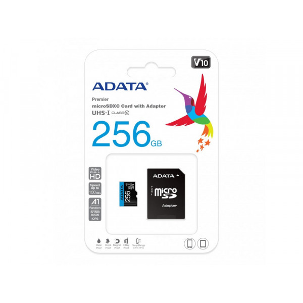Карта пам'яті microSDXC (UHS-1) A-DATA Premier 256Gb Class 10 А1 (R-100Mb/s) (adapter SD) (AUSDX256GUICL10A1-RA1)
