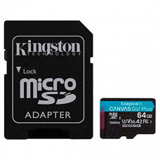 Карта пам'яті microSDXC (UHS-1 U3) Kingston Canvas Go Plus 64Gb class 10 A2 V30 (R170MB/s, W70MB/s) (adapter SD)