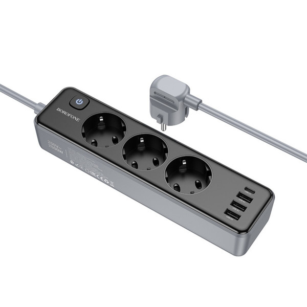 Мережевий подовжувач BOROFONE BAC8 Power 3-position socket(1C3A)(EU/GER)(L=3M) Чорний