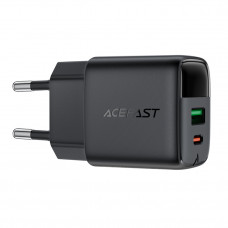 Мережевий зарядний пристрій ACEFAST A114 PD25W GaN charger (USB-A+USB-C) with digital display Black (6974316284437)