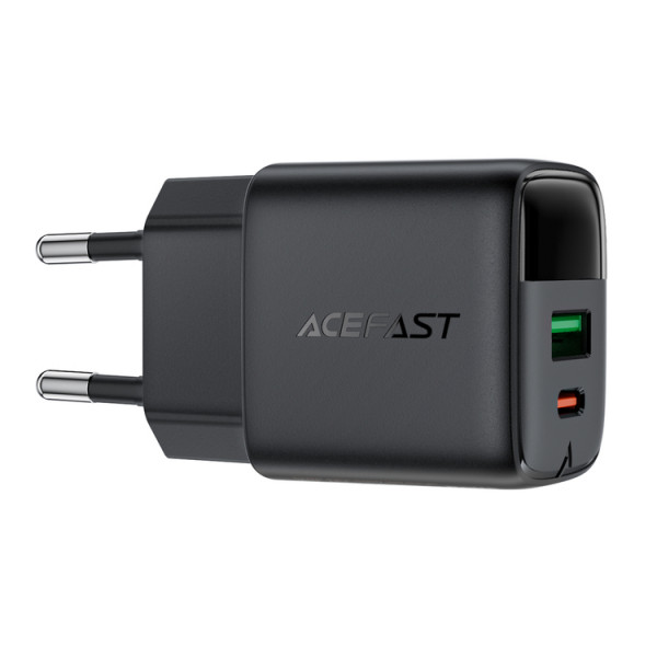 Мережевий зарядний пристрій ACEFAST A114 PD25W GaN charger (USB-A+USB-C) with digital display Black (6974316284437)