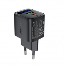 Мережевий зарядний пристрій ACEFAST A114 PD25W GaN charger (USB-A+USB-C) with digital display Black (6974316284437)