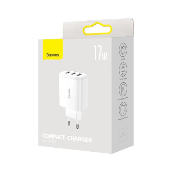 Мережевий зарядний пристрій Baseus Compact Charger 3U 17W EU Білий