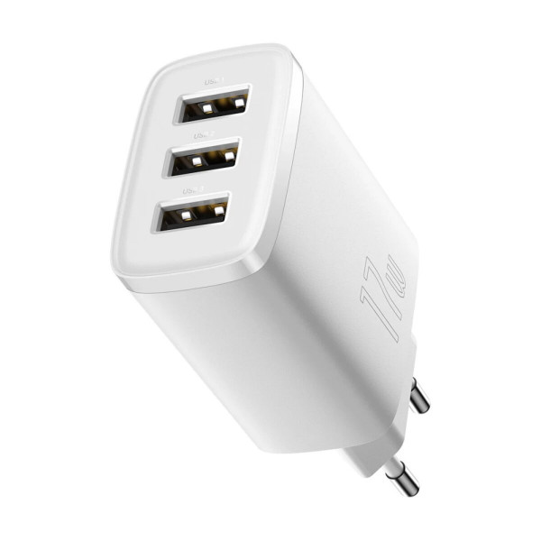 Мережевий зарядний пристрій Baseus Compact Charger 3U 17W EU Білий