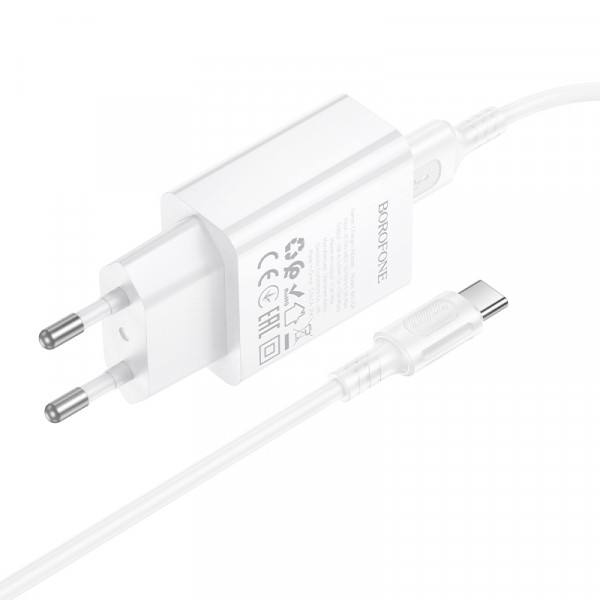 Мережевий зарядний пристрій BOROFONE BA110A Lemi single port charger set (Type-C) (EU) White (6941991126963)