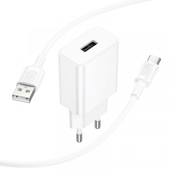 Мережевий зарядний пристрій BOROFONE BA110A Lemi single port charger set (Type-C) (EU) White (6941991126963)