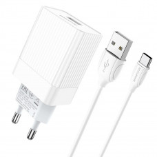 Мережевий зарядний пристрій BOROFONE BA47A Mighty speed single port QC3.0 3A + Type-C cable 18W Білий