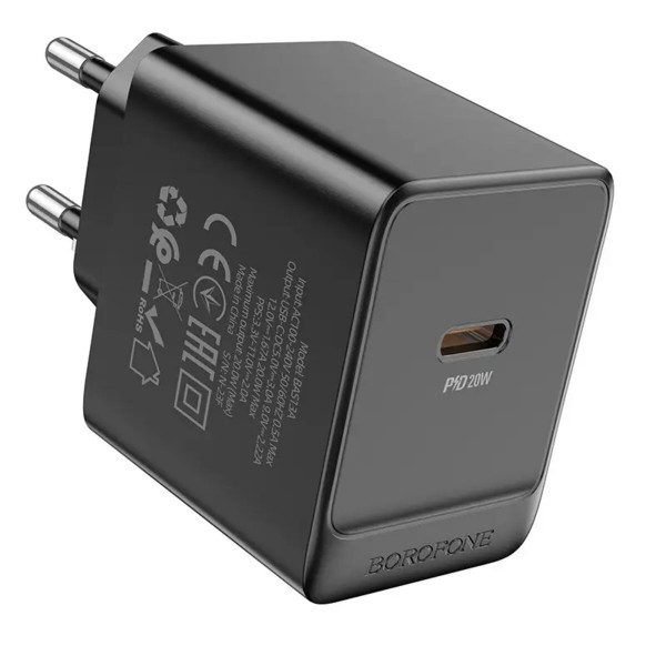 Мережевий зарядний пристрій BOROFONE BAS13A Erudite single port PD20W charger(EU) Чорний